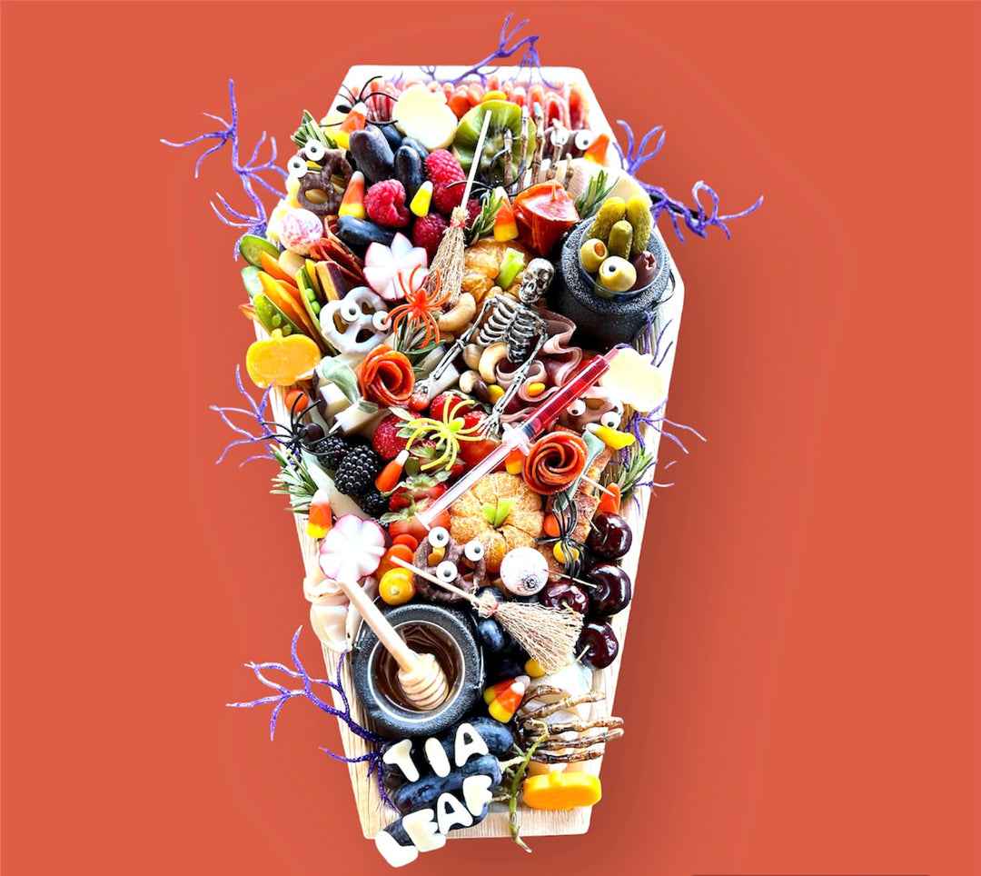 Unleash Spooky Delights with Tia Leaf's Halloween Coffin Trays for Charcuterie Business