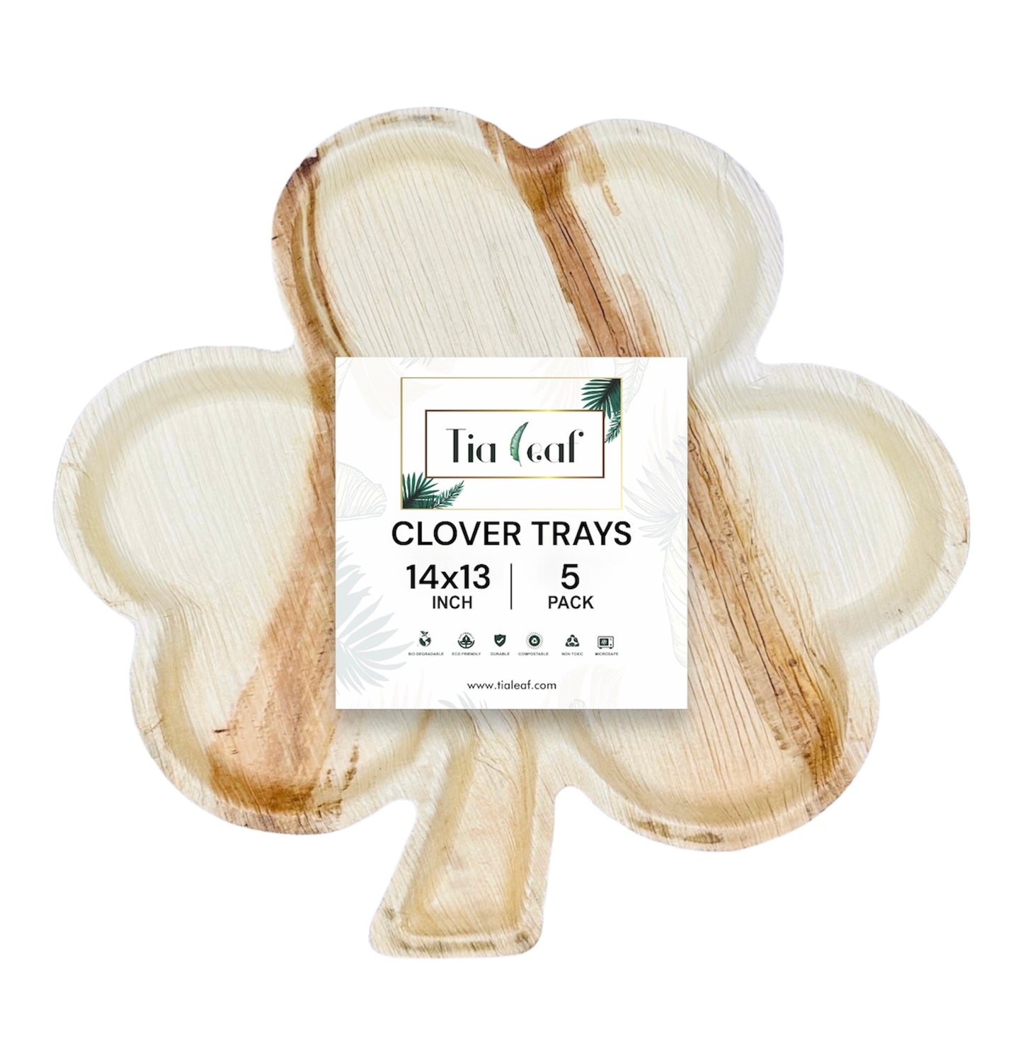 14" x 13" St Patricks Clover Shaped Palm Leaf Trays - Tia Leaf