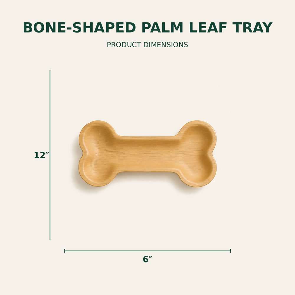 Bone Palm Leaf Tray – 12x6 Inch size guide showing available product dimensions