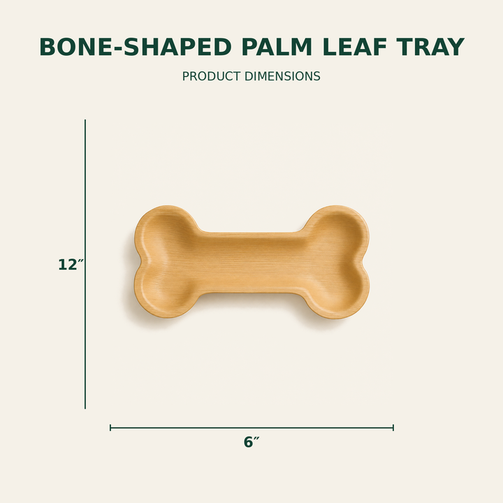 Bone Palm Leaf Tray – 12x6 Inch size guide showing available product dimensions