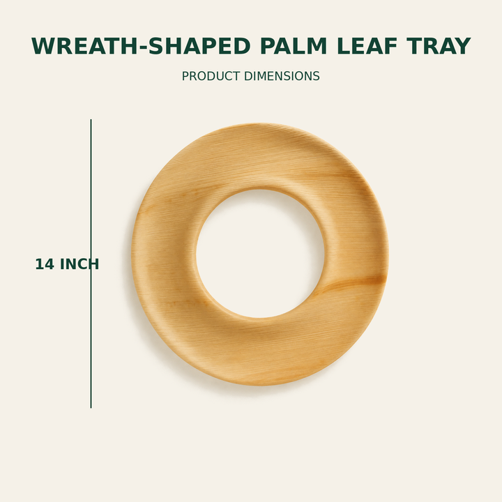 Wreath Palm Leaf Tray – 14 Inch size guide showing available product dimensions