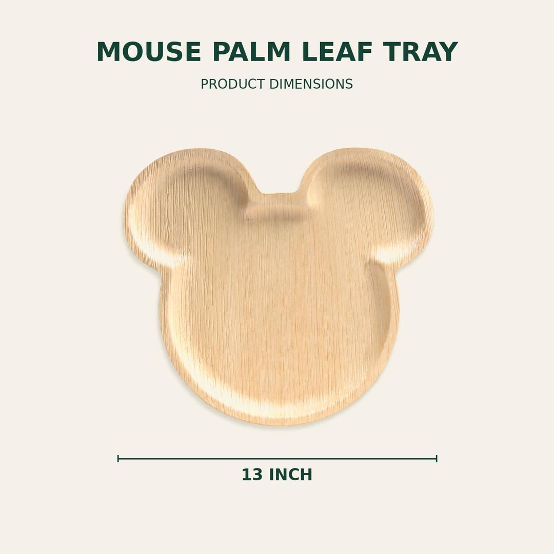 Mouse Palm Leaf Tray – 13 Inch size guide showing available product dimensions