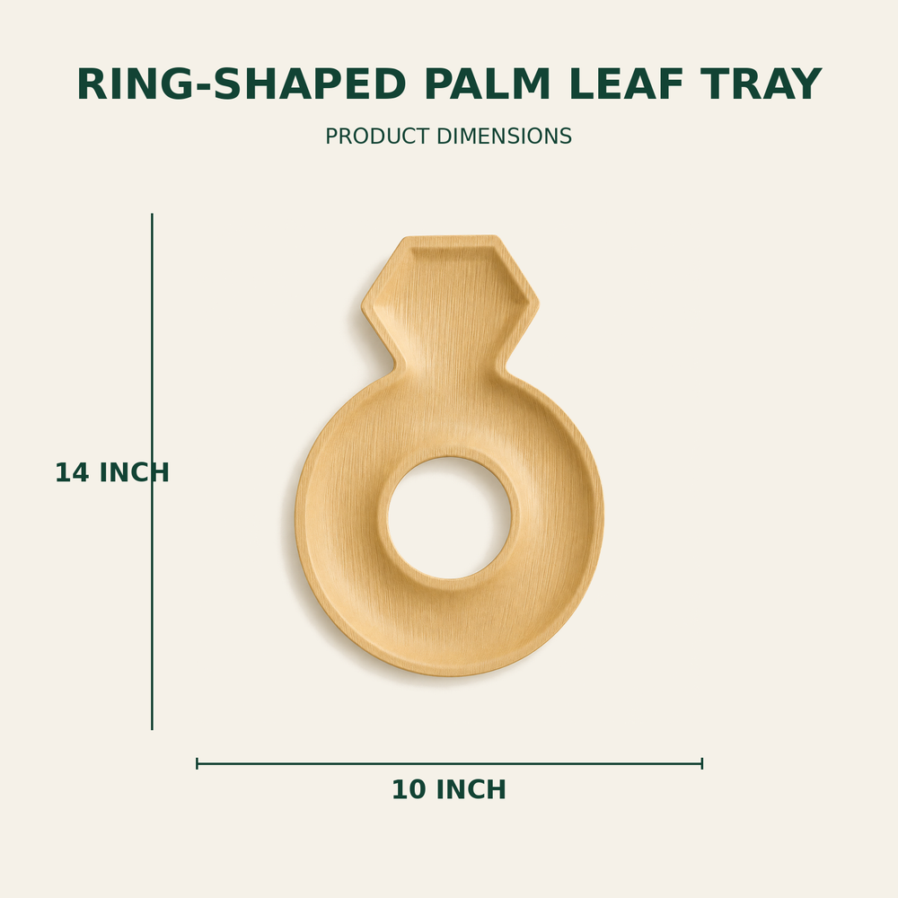 Ring Palm Leaf Tray – 14x10 Inch size guide showing available product dimensions