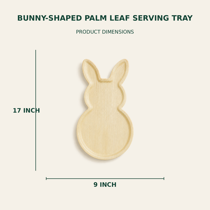 Bunny Palm Leaf Serving Tray – 17x9 Inch size guide showing available product dimensions