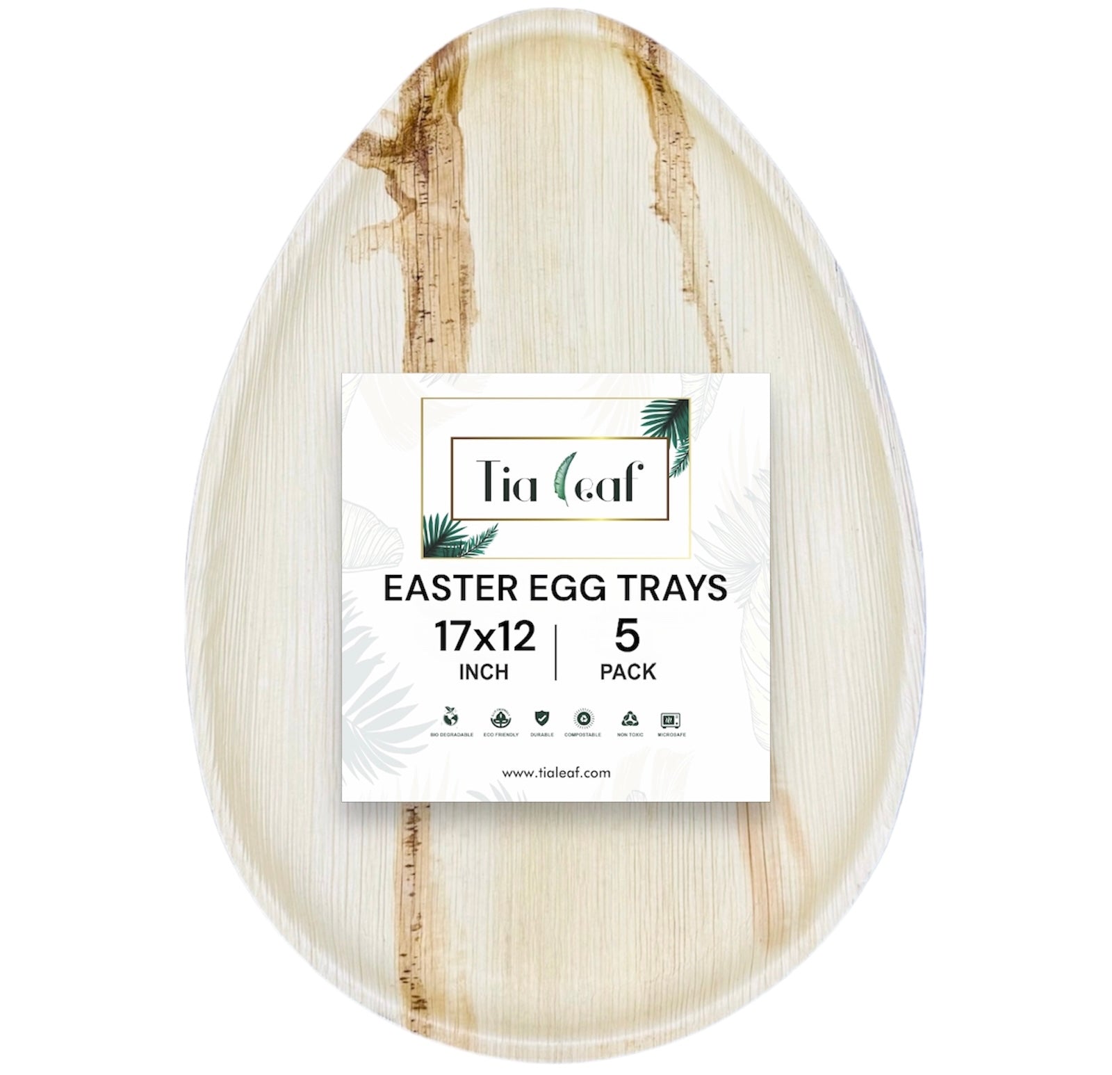 17" x 12" Easter Egg Shaped Palm Leaf Trays - Tia Leaf