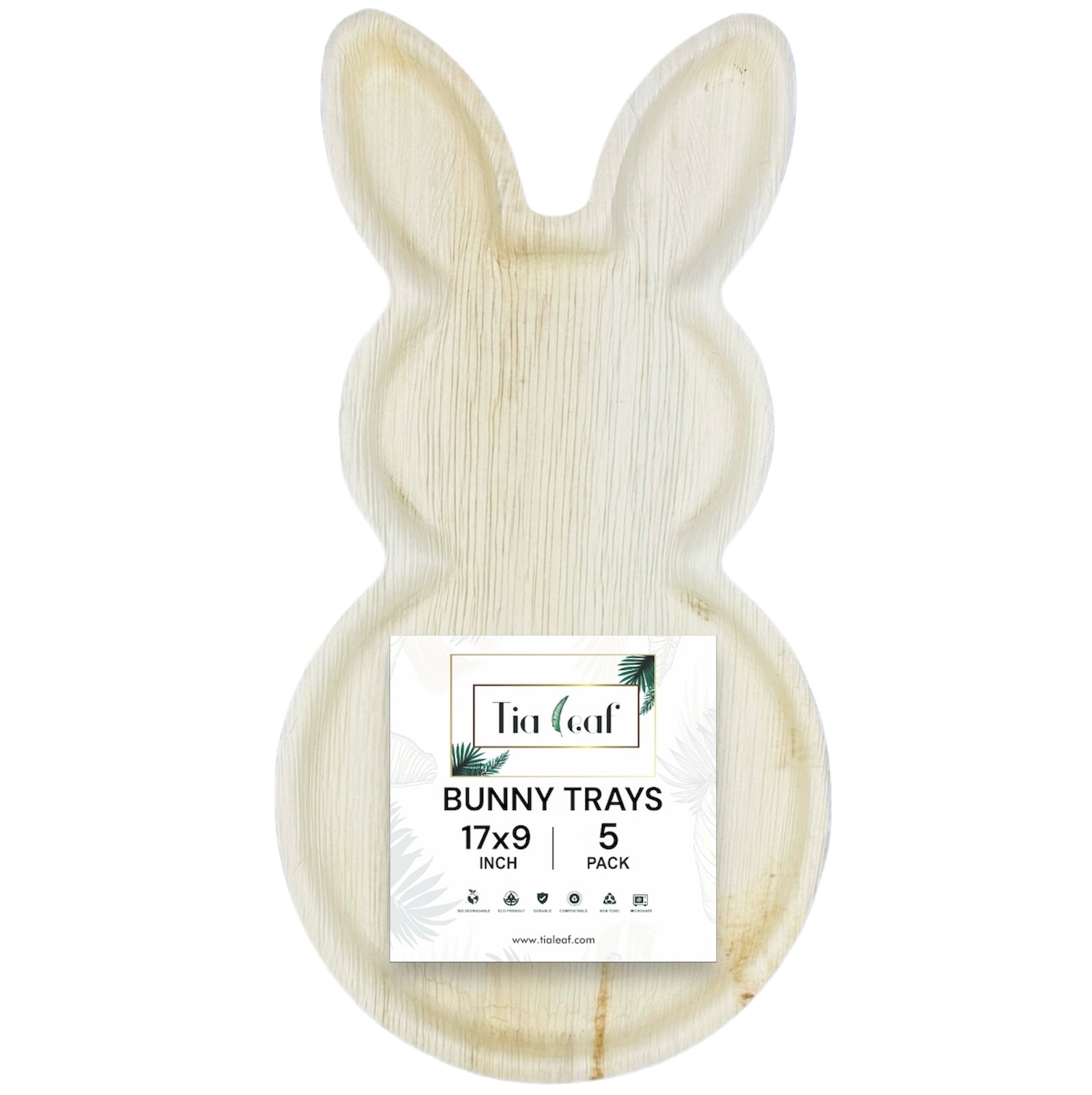 17" x 9" Bunny Shaped Palm Leaf Trays - Tia Leaf