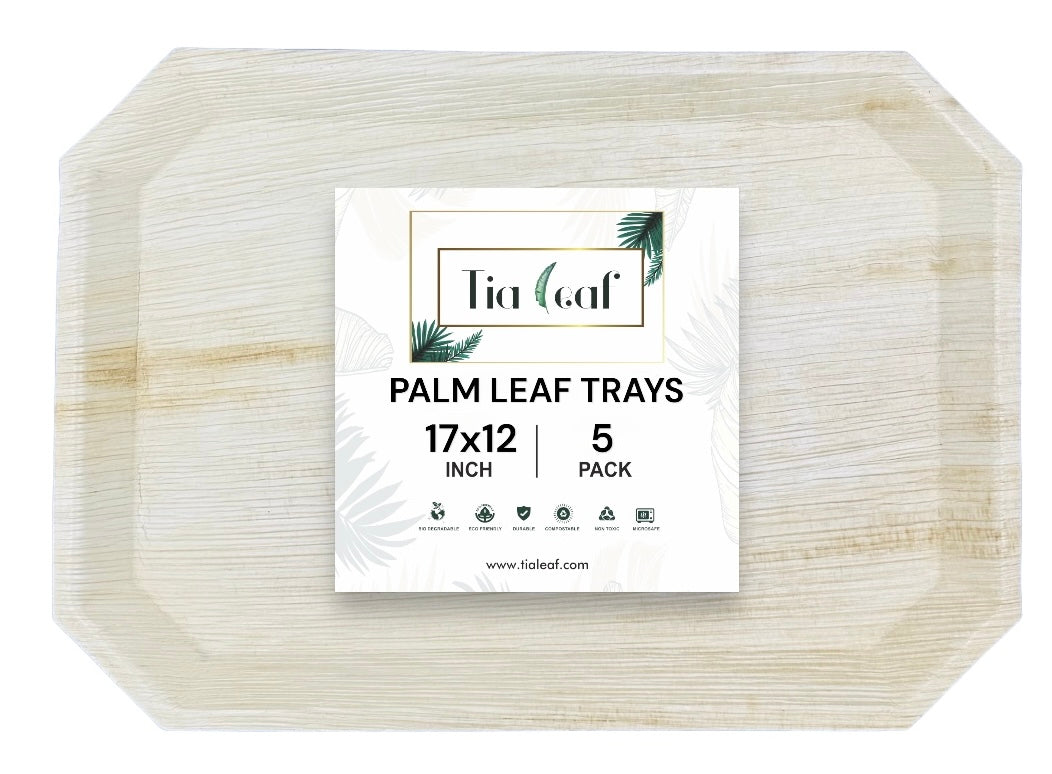 17" x 12" Rectangle Palm Leaf Trays - Tia Leaf