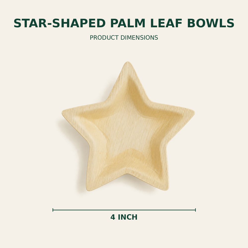 Star Palm Leaf Bowls – 4 Inch size guide showing available product dimensions