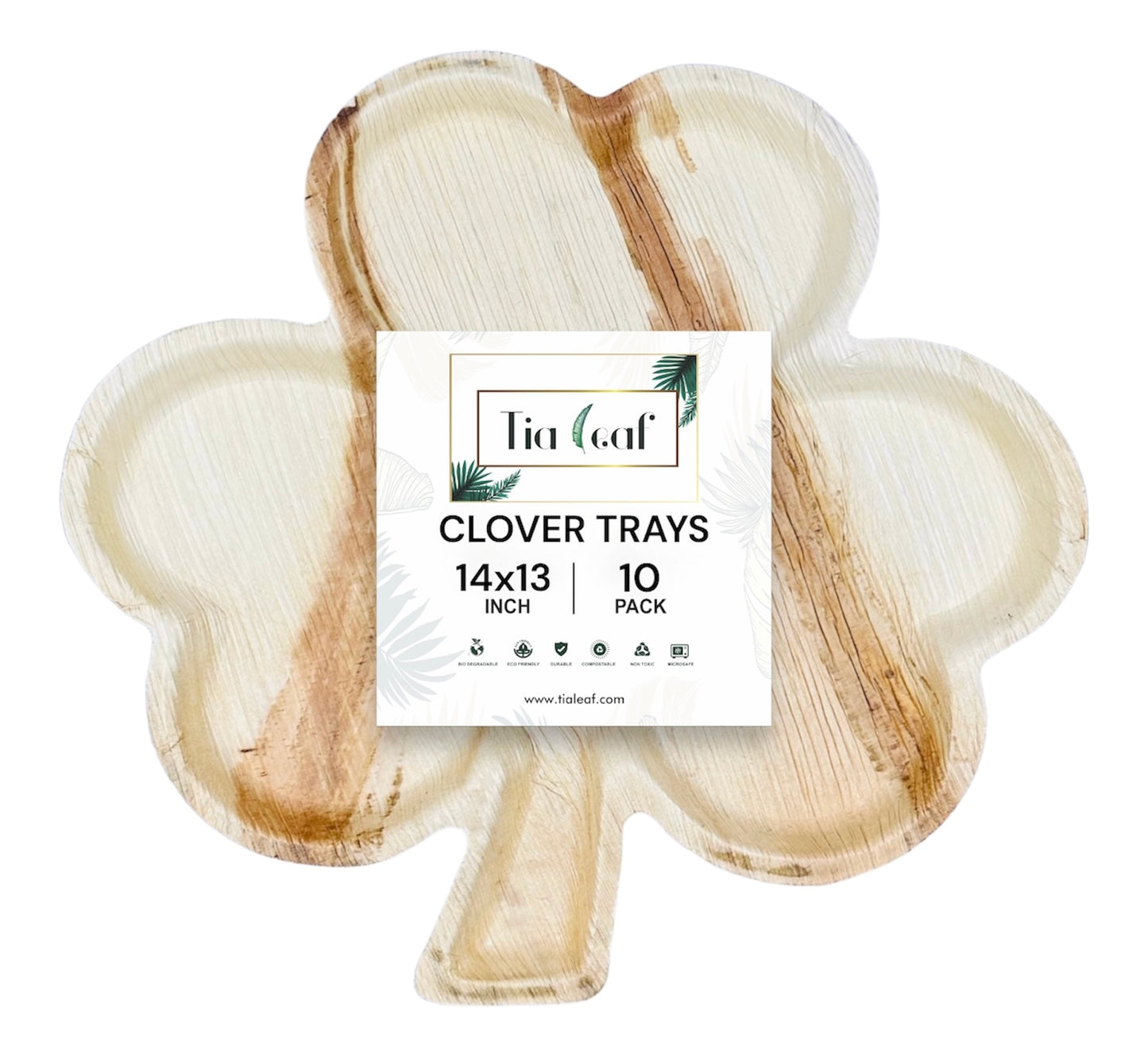 14" x 13" St Patricks Clover Shaped Palm Leaf Trays - Tia Leaf