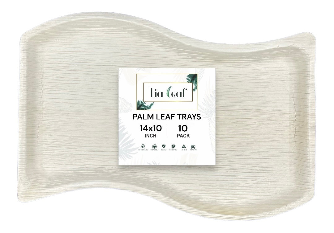 14x10" Flag Shape Palm Leaf Trays