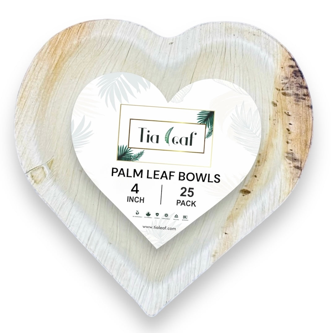 4" Heart Shaped Palm Leaf Bowls