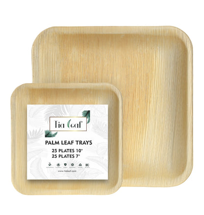 10" + 7" Square Palm Leaf Plates Set - Tia Leaf