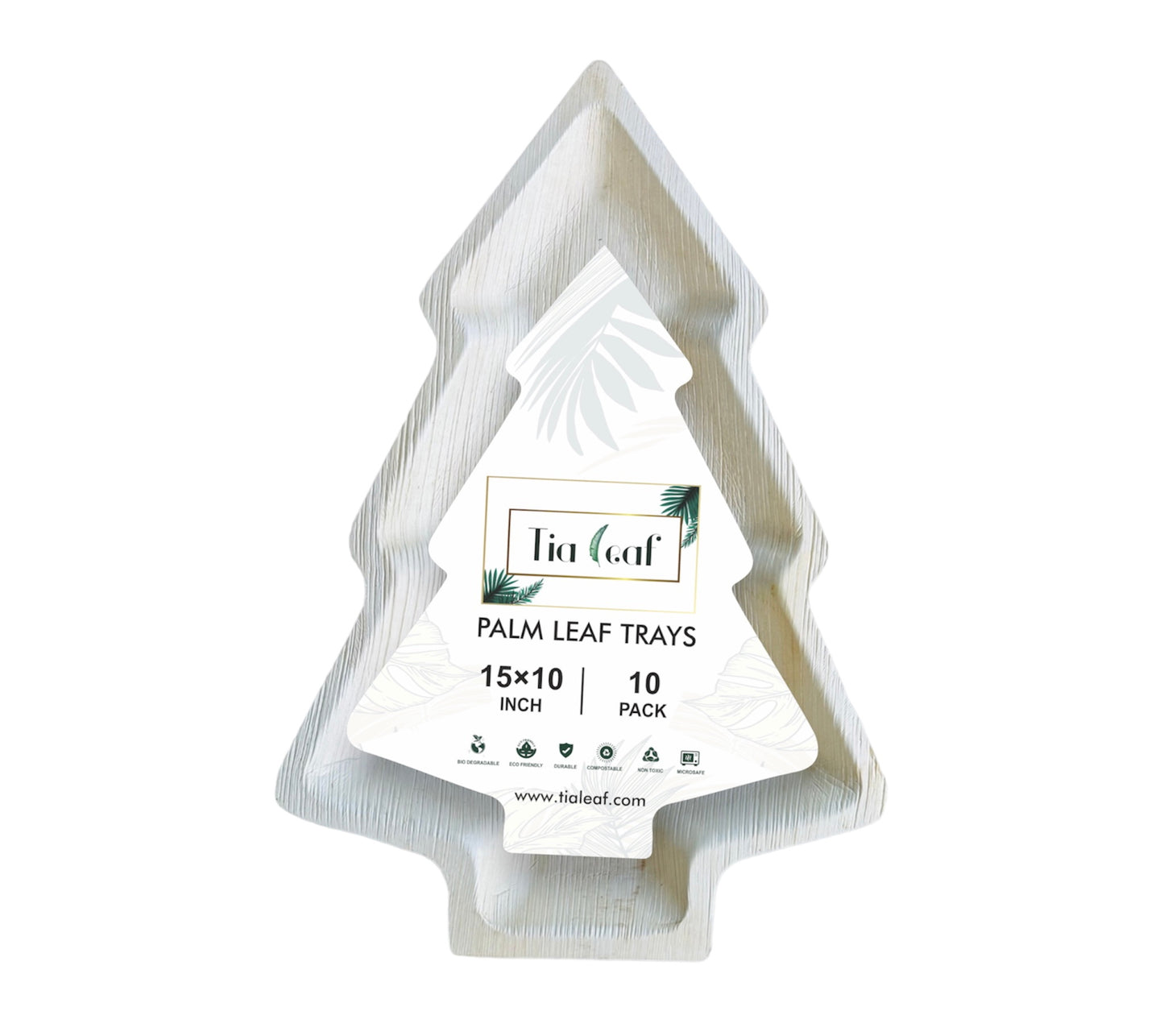 15" x 10" Christmas Tree Palm Leaf Trays - Tia Leaf