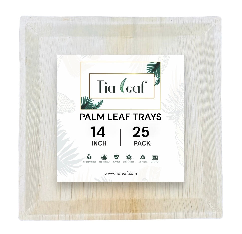 14" Square Palm Leaf Trays