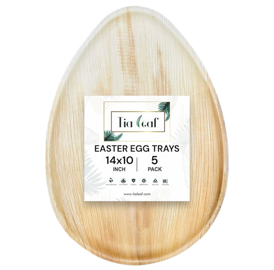 14" x 10" Easter Egg Shaped Palm Leaf Trays - Tia Leaf