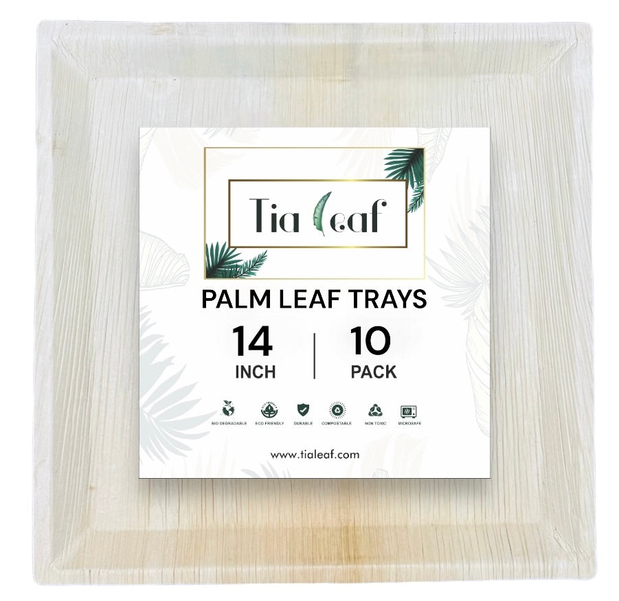 14" Square Palm Leaf Trays