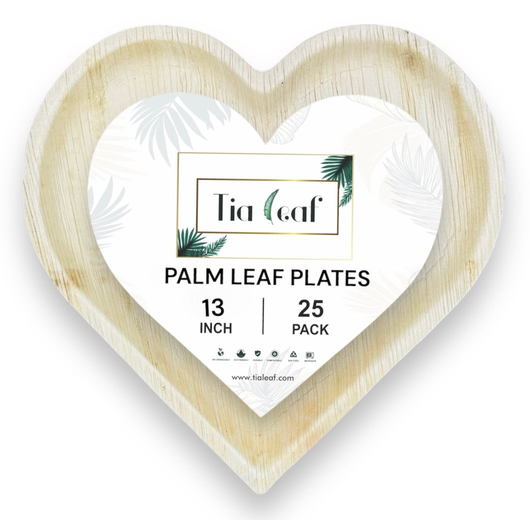 13" Heart Shaped Palm Leaf Trays