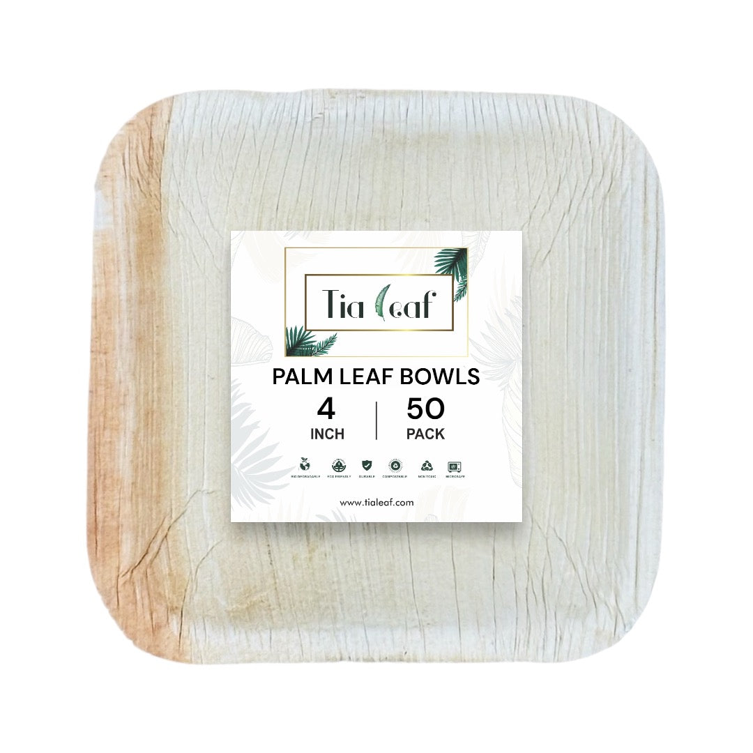 4 Inch Square Disposable Palm Leaf Bowls