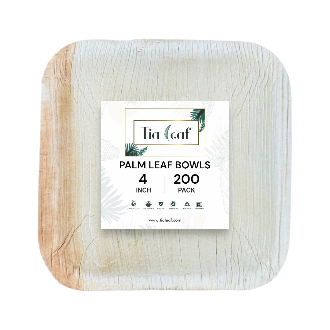 4 Inch Square Disposable Palm Leaf Bowls