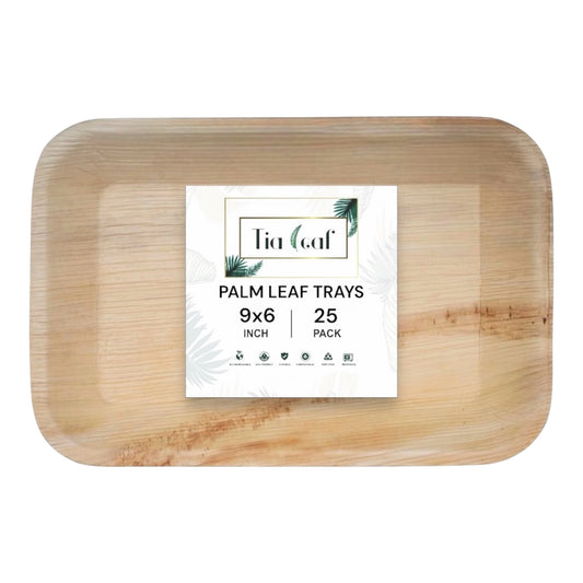 9x6 Inch Rectangle Disposable Palm Leaf Trays