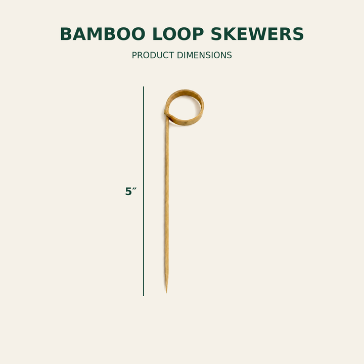 Bamboo Loop Skewers – 5 Inch size guide showing available product dimensions