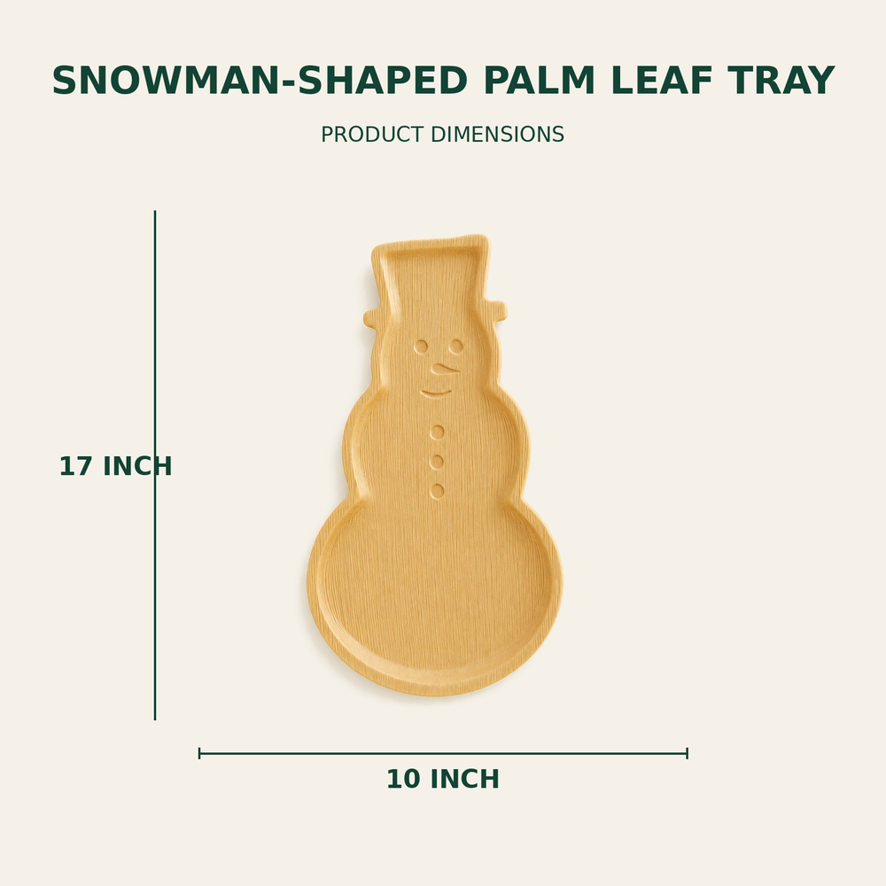 Snowman Palm Leaf Tray – 17x10 Inch size guide showing available product dimensions