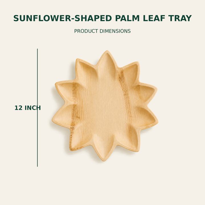 Sunflower Palm Leaf Tray – 12 Inch size guide showing available product dimensions