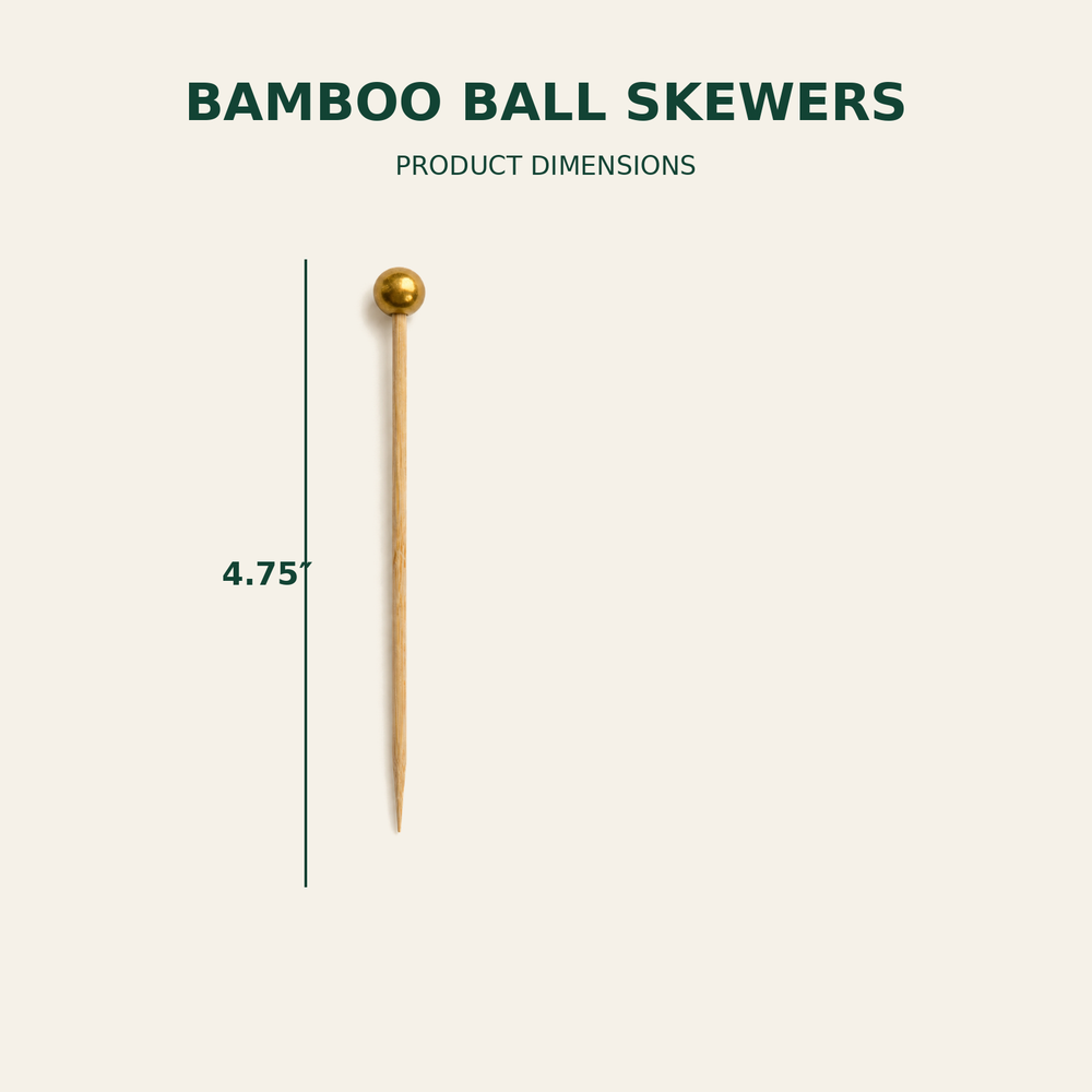 Bamboo Ball Skewers – 4.75 Inch size guide showing available product dimensions