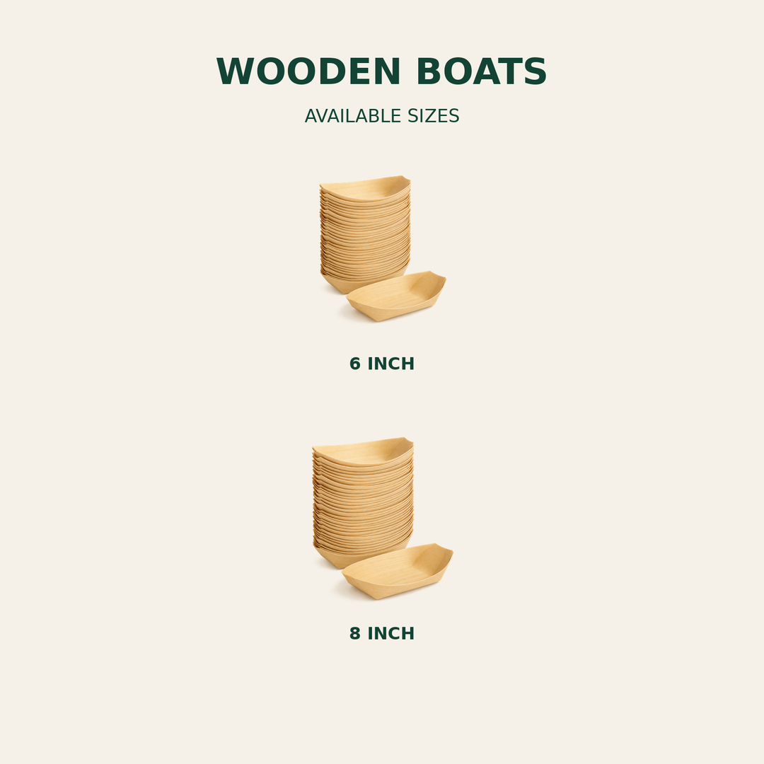 Wooden Boats – 6, 8 Inch size guide showing available product dimensions