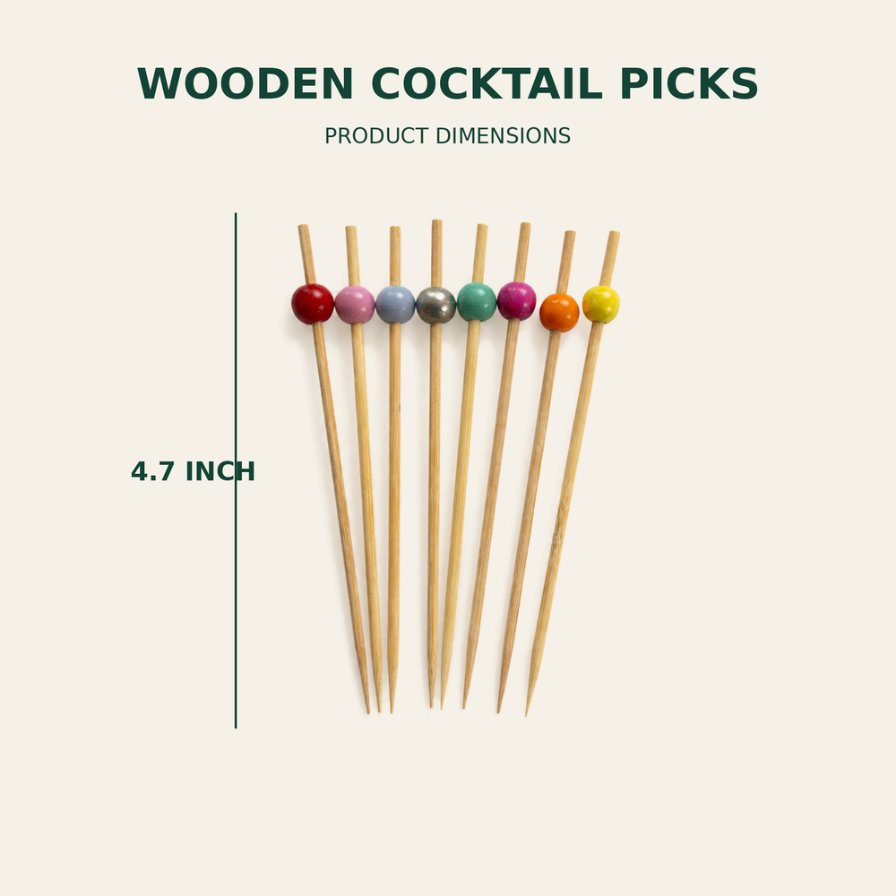Wooden Cocktail Picks – 4.7 Inch size guide showing available product dimensions