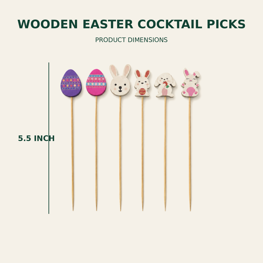 Wooden Easter Cocktail Picks – 5.5 Inch size guide showing available product dimensions
