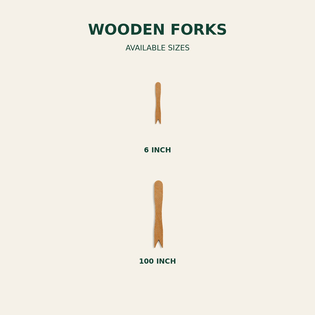 Wooden Forks – 6 Inch, 100 Count size guide showing available product dimensions