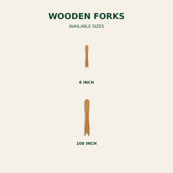 Wooden Forks – 6 Inch, 100 Count size guide showing available product dimensions