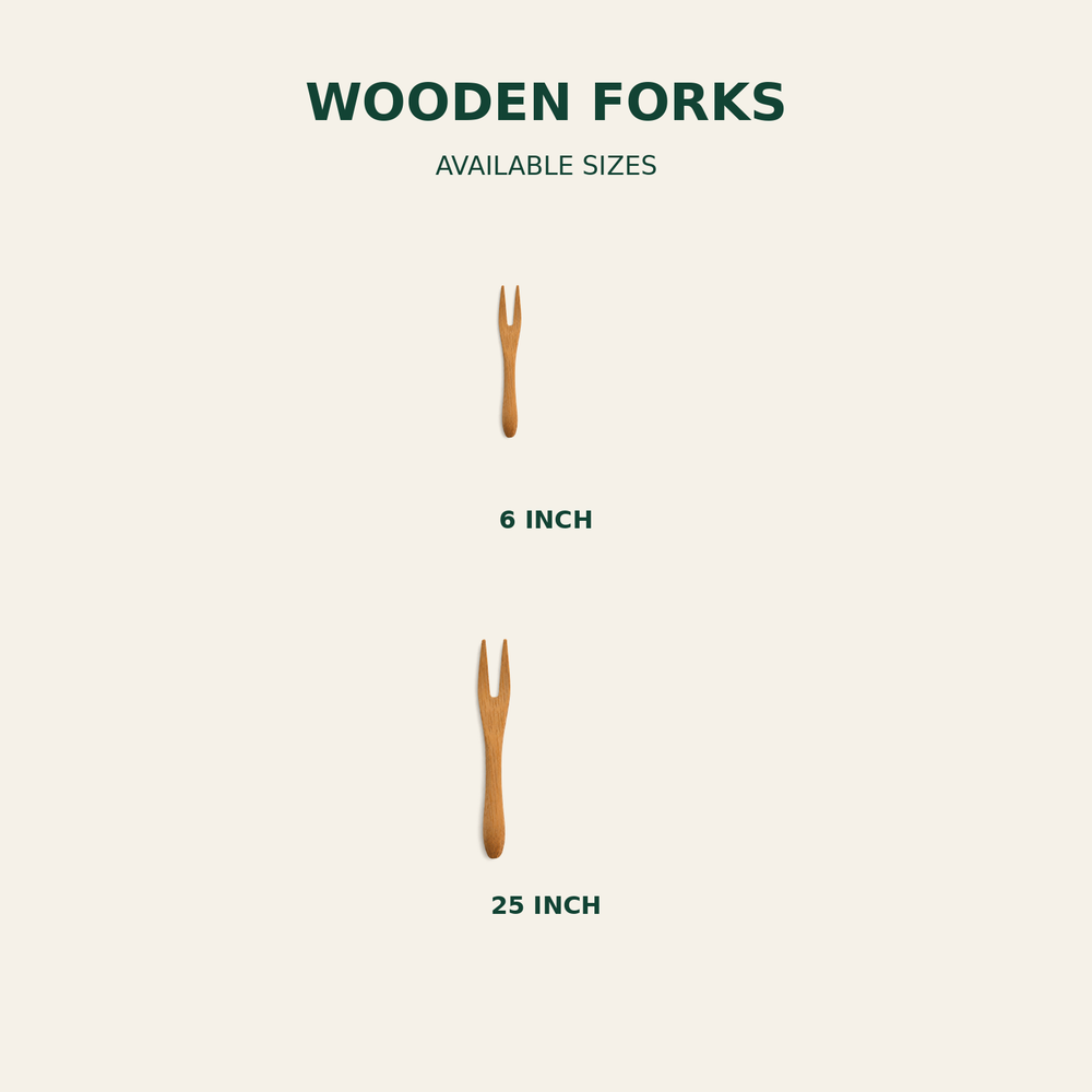 Wooden Forks – 6 Inch, 25 Count size guide showing available product dimensions