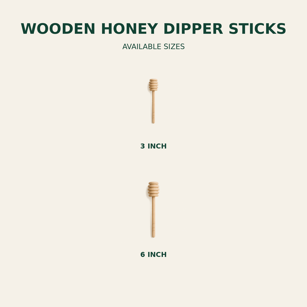 Wooden Honey Dipper Sticks – 3, 6 Inch size guide showing available product dimensions