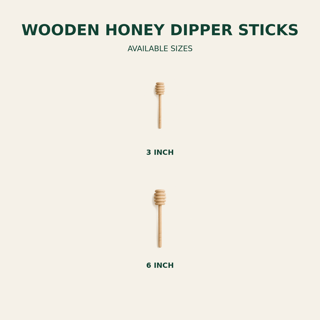 Wooden Honey Dipper Sticks – 3, 6 Inch size guide showing available product dimensions