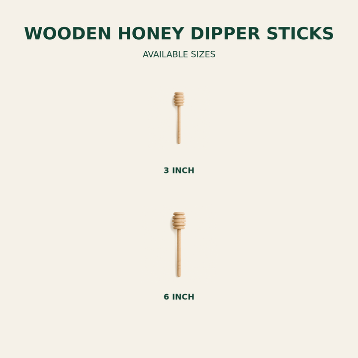 Wooden Honey Dipper Sticks – 3, 6 Inch size guide showing available product dimensions