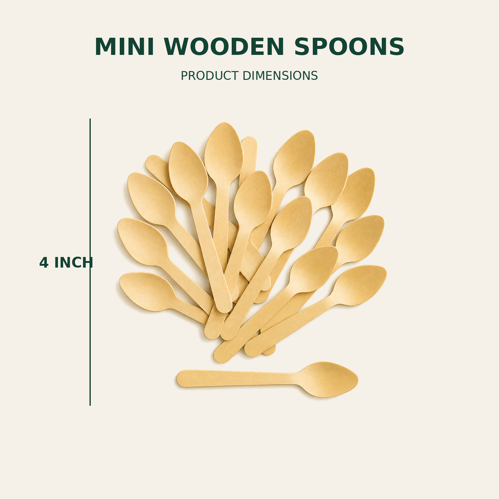 Mini Wooden Spoons – 4 Inch size guide showing available product dimensions
