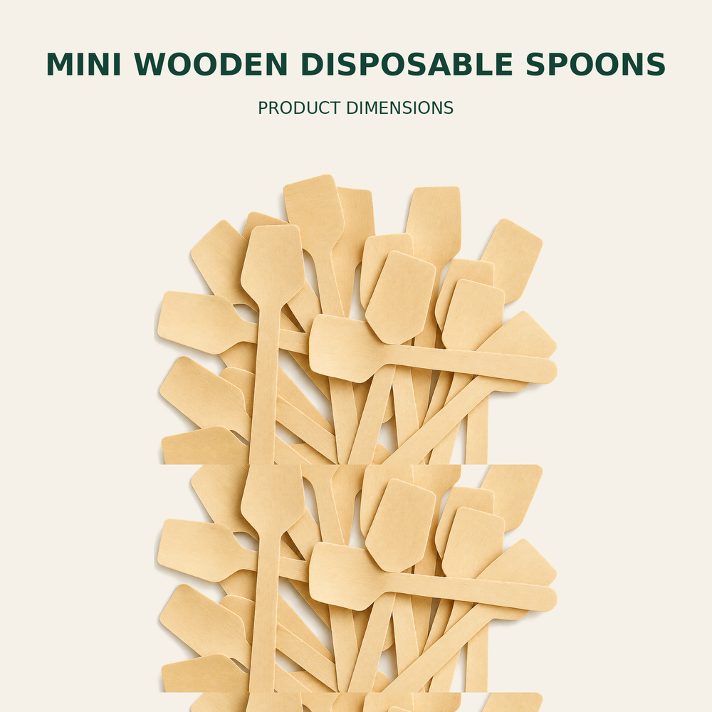 Mini Wooden Disposable Spoons – 4 Inch size guide showing available product dimensions