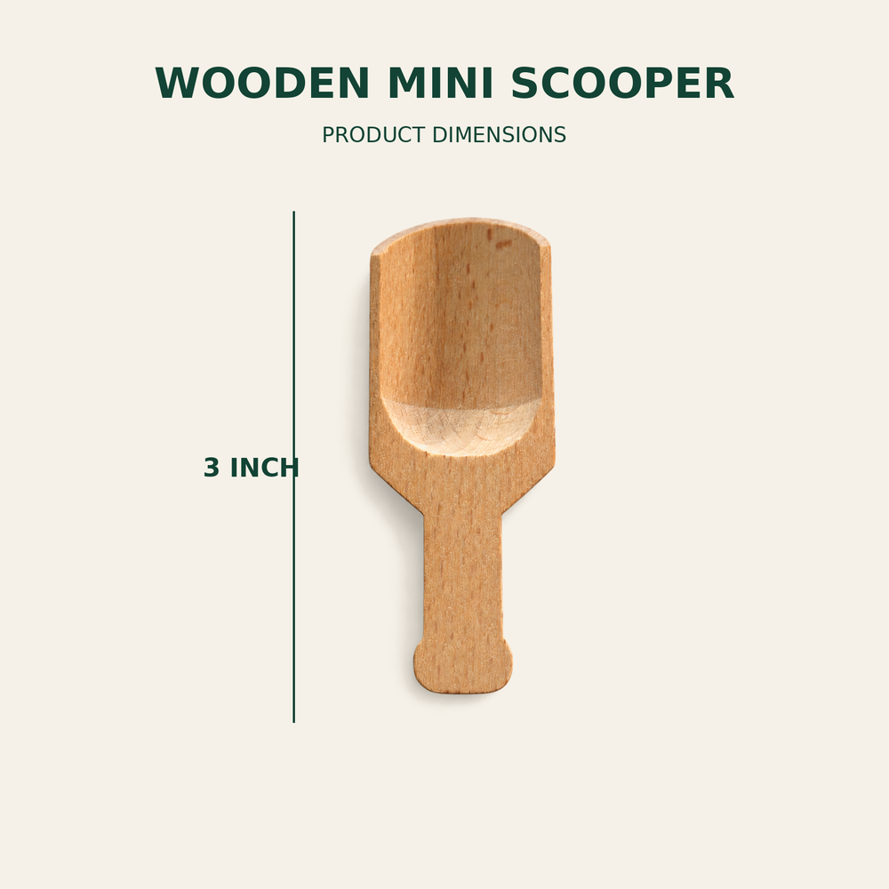 Wooden Mini Scooper – 3 Inch size guide showing available product dimensions