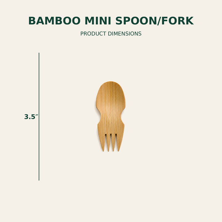 Bamboo Mini Spoon/Fork – 3.5 Inch size guide showing available product dimensions