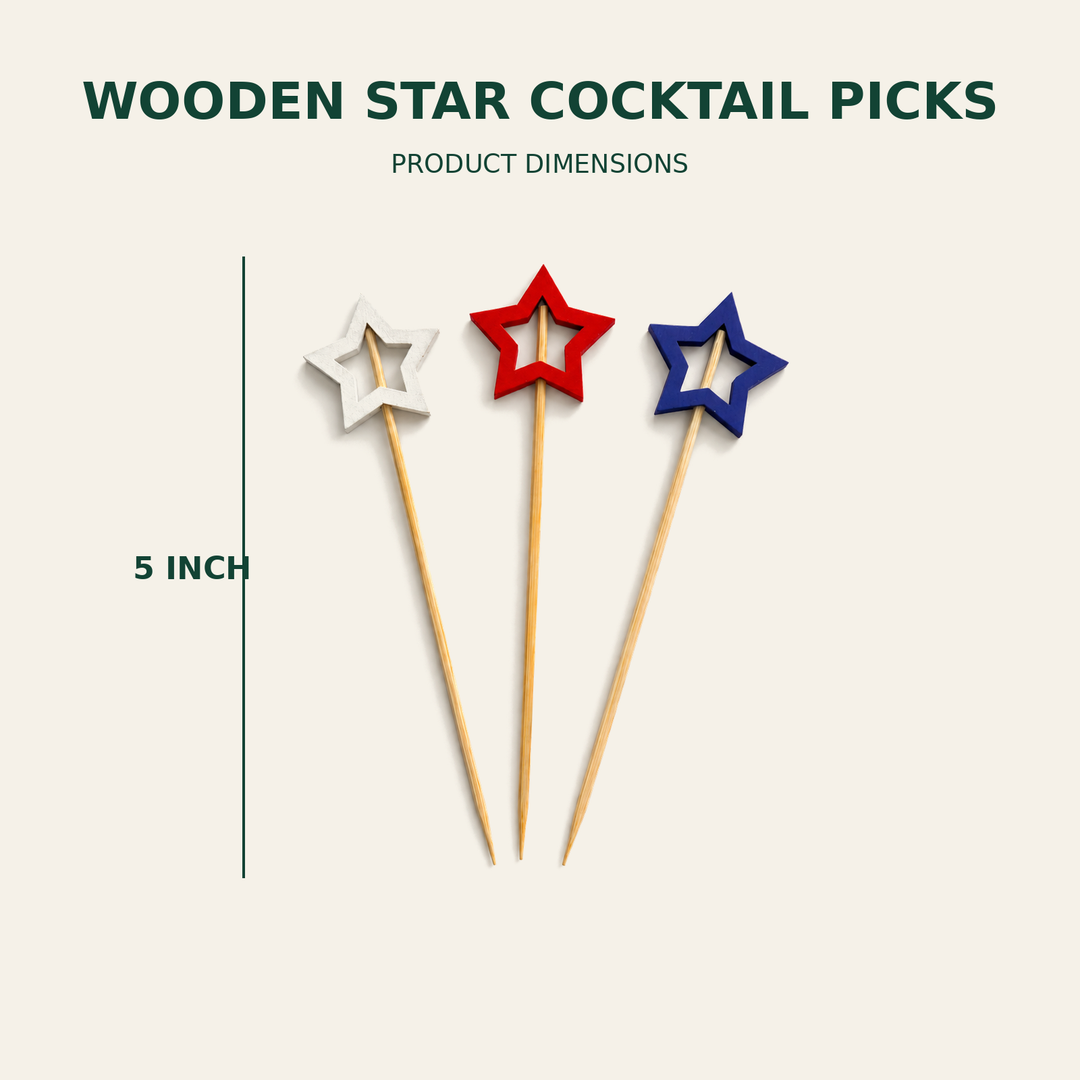 Wooden Star Cocktail Picks – 5 Inch size guide showing available product dimensions