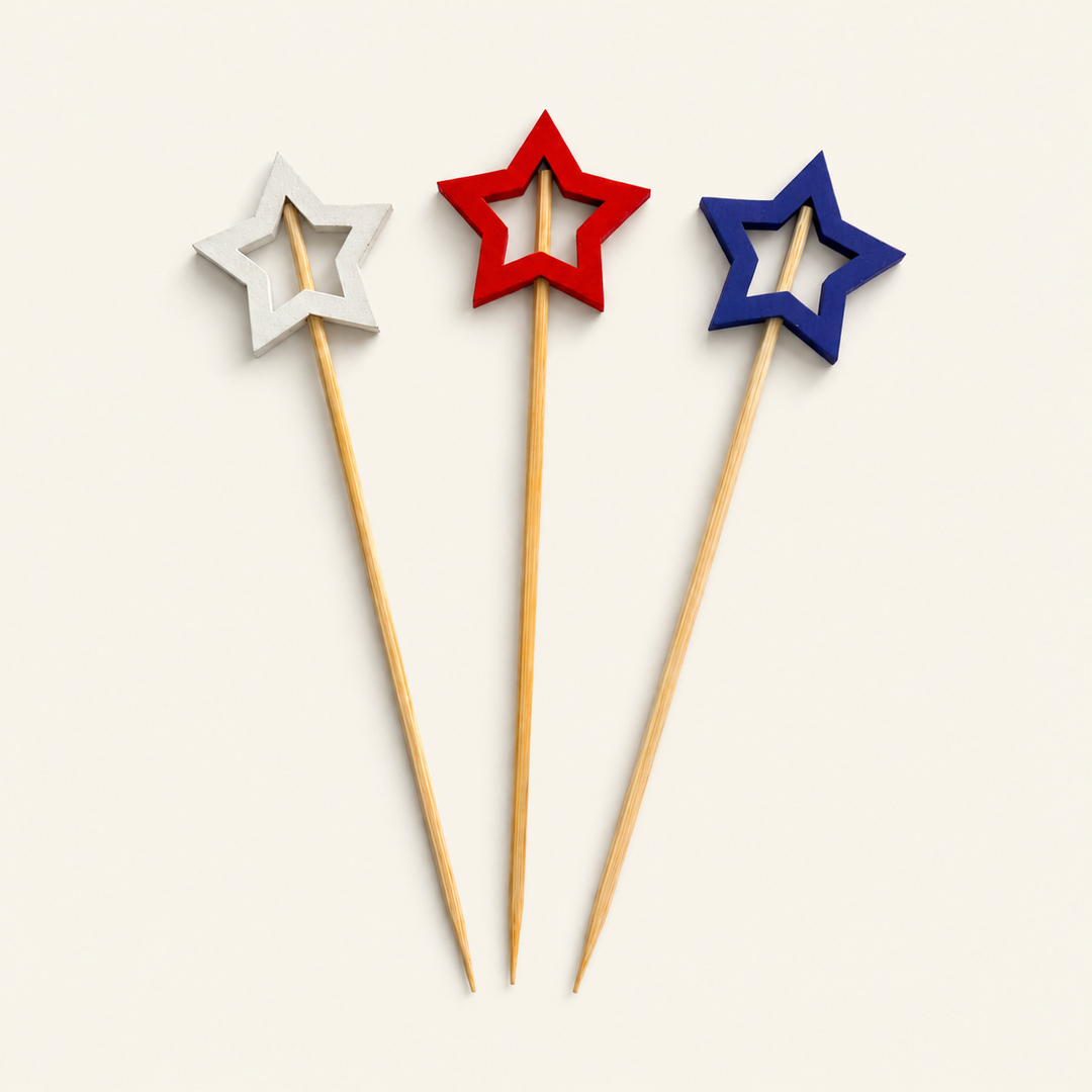 Wooden Star Cocktail Picks – 5 Inch by Tia Leaf