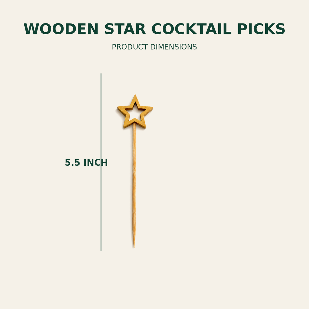 Wooden Star Cocktail Picks – 5.5 Inch size guide showing available product dimensions