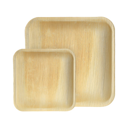 10" + 7" Square Palm Leaf Plates Set - Tia Leaf